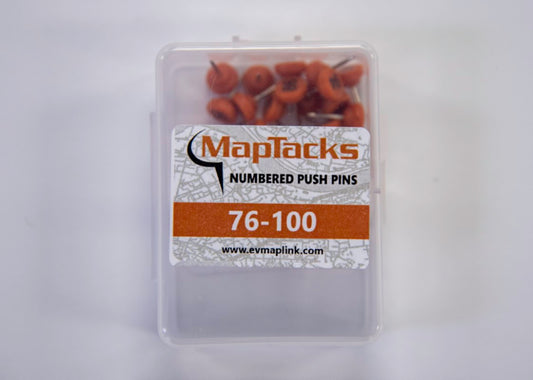 Map Push Pins, Orange, Numbered 76-100