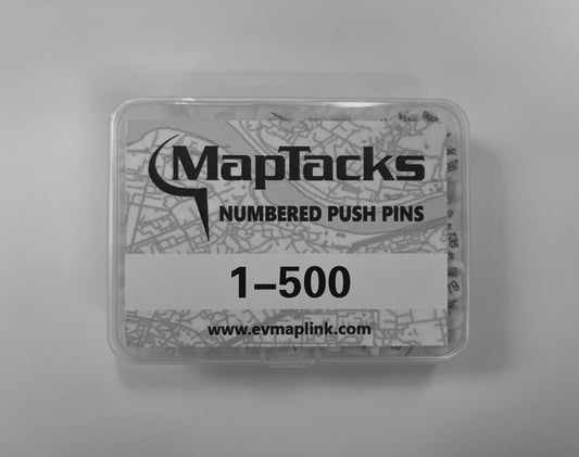 Map Push Pins, White, Numbered 1-500