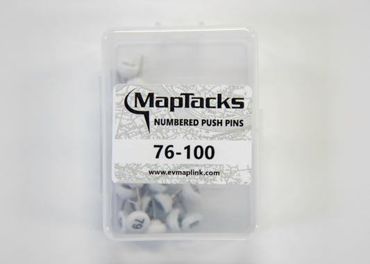 Map Push Pins, White, Numbered 76-100