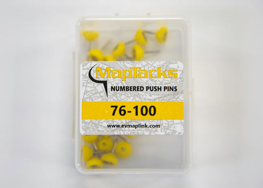 Map Push Pins, Yellow, Numbered 76-100