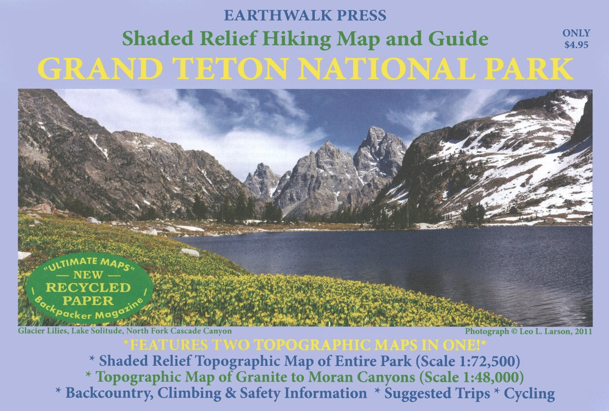 Grand Teton National Park, Wyoming Shaded Relief Hiking Map and Guide