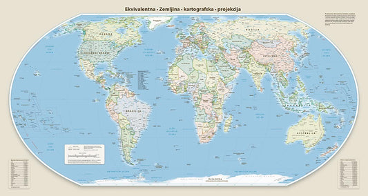 Equal Earth Political Wall Map - Greenwich Meridian - Slovenian - Laminated