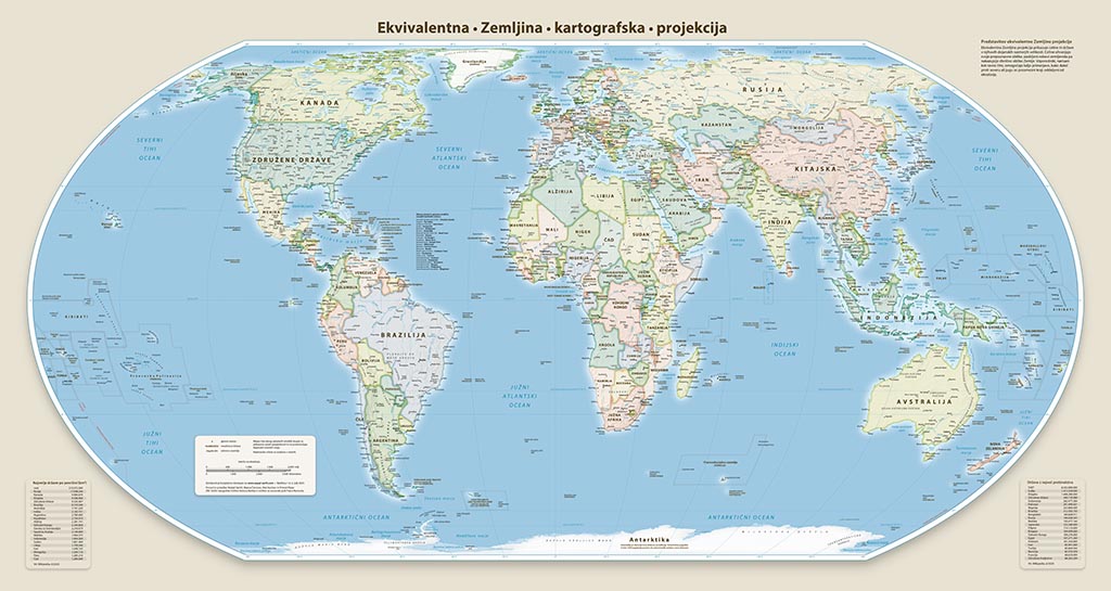 Equal Earth Political Wall Map - Greenwich Meridian - Slovenian - Matte