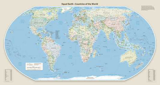 Equal Earth Political Wall Map - Florence Meridian - English 1 - Laminated