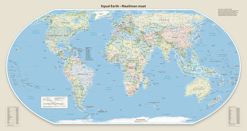 Equal Earth Political Wall Map - Florence Meridian - Finnish - Matte