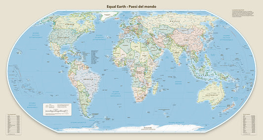 Equal Earth Political Wall Map - Florence Meridian - Italian - Premium Photo Paper