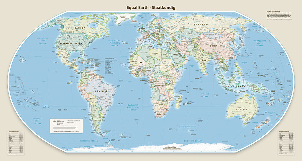 Equal Earth Political Wall Map - Florence Meridian - Dutch - Laminated