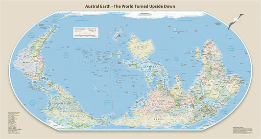 Equal Earth Political Wall Map - Oceania South at Top Meridian - English - Matte