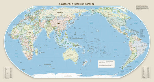 Equal Earth Political Wall Map - Oceania Meridian - English - Laminated