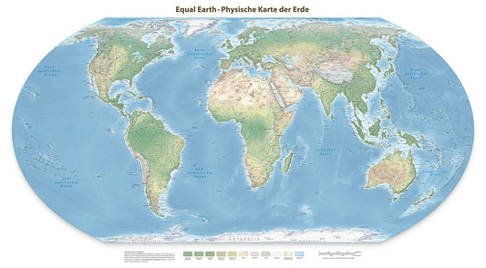 Equal Earth Physical Wall Map - Florence Meridian - German - Matte