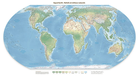 Equal Earth Physical Wall Map - Greenwich Meridian - French - Laminated