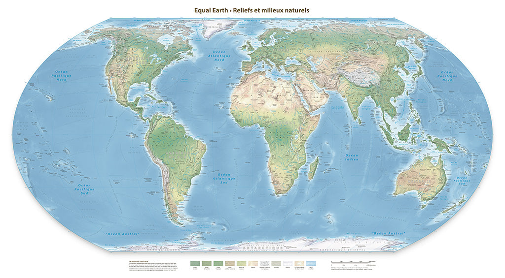 Equal Earth Physical Wall Map - Greenwich Meridian - French - Premium Photo Paper