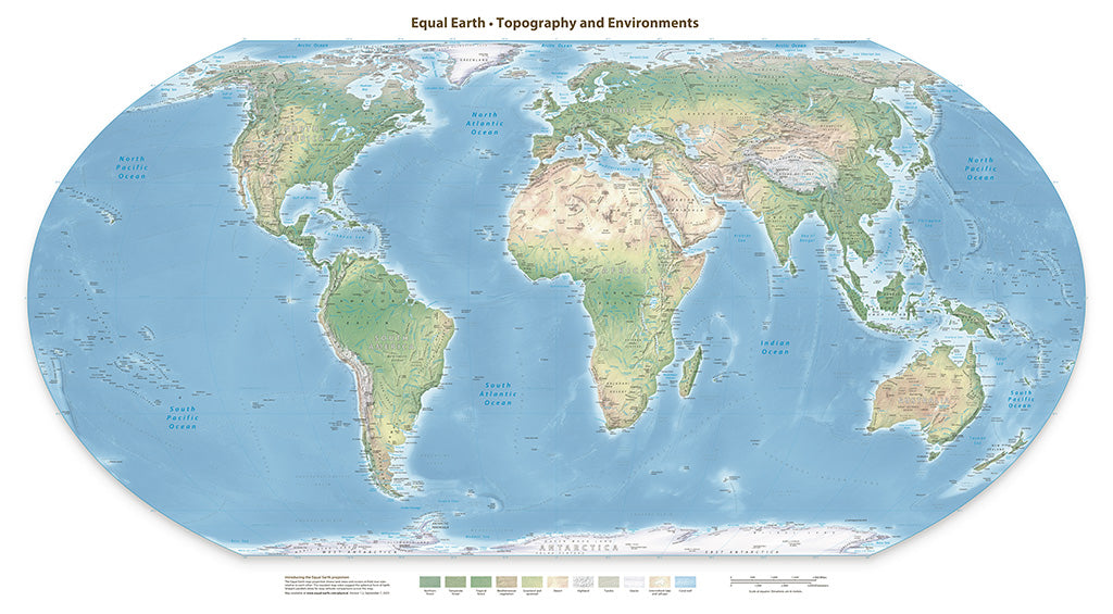 Equal Earth Physical Wall Map - Greenwich Meridian - English - Paper