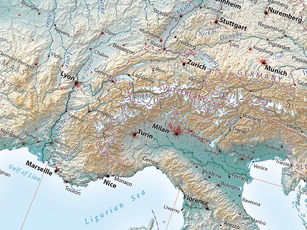 Europe Elevation Tints Fine Art Print Map
