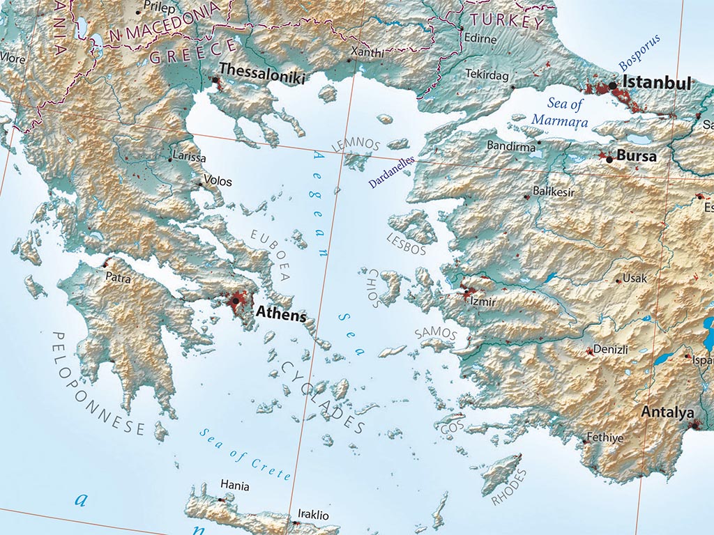 Europe Elevation Tints Fine Art Print Map