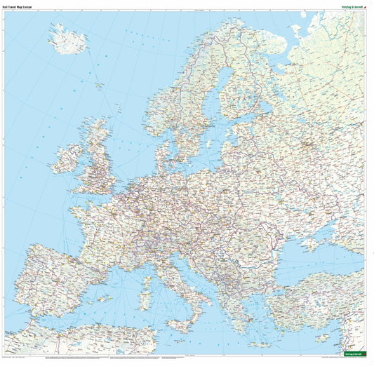 Europe Rail + Ferries 1:4,500,000 Wall map