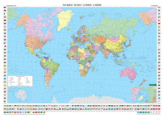 World Political Wall Map, 1:35,000,000