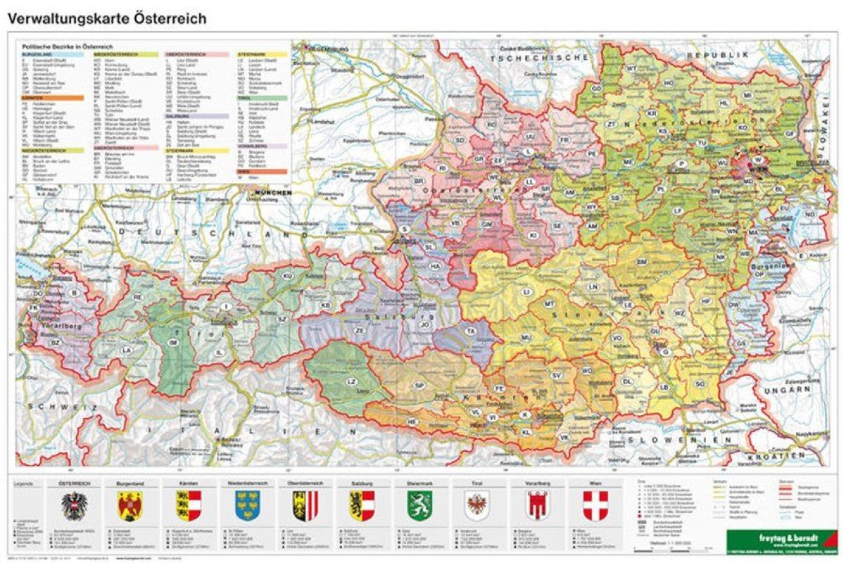 Österreich Verwaltung - A3, Planokarte 1:1.300.000 = Austria administrative - A3, flatcarte 1:1,300,000