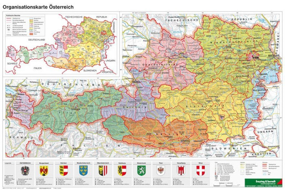 Österreich Organisiation - A3, Planokarte 1:1.300.000 = Austria Organization - A3, flatcarte 1:1,300,000