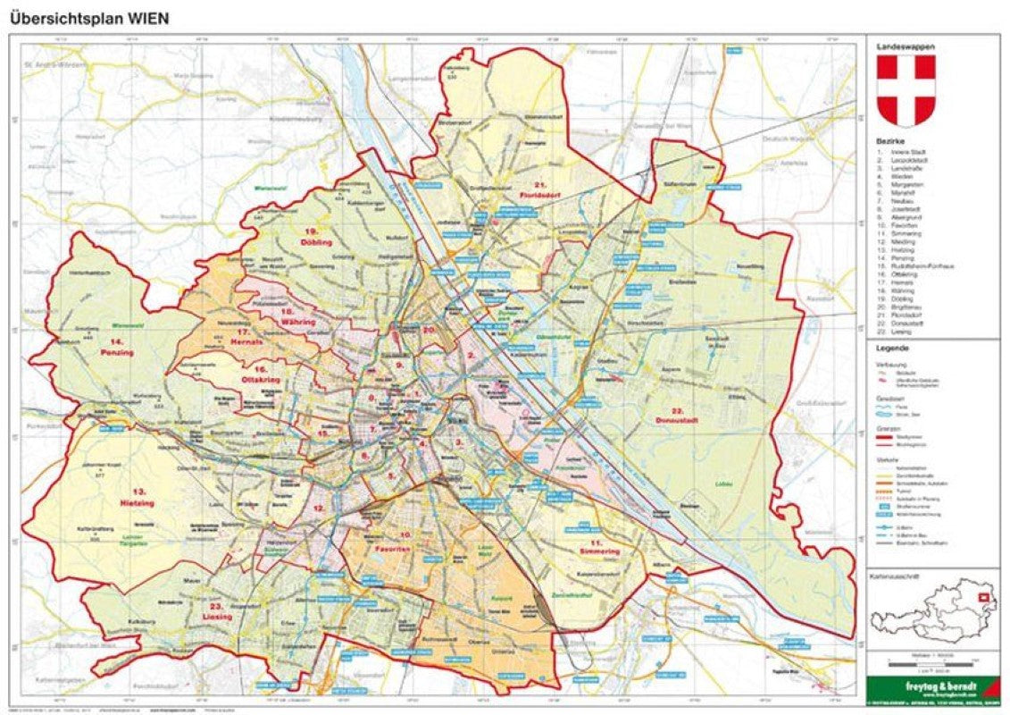 Wien politisch - A3, Planokarte 1:85.000 = Vienna political - A3, flatcarte 1:85,000