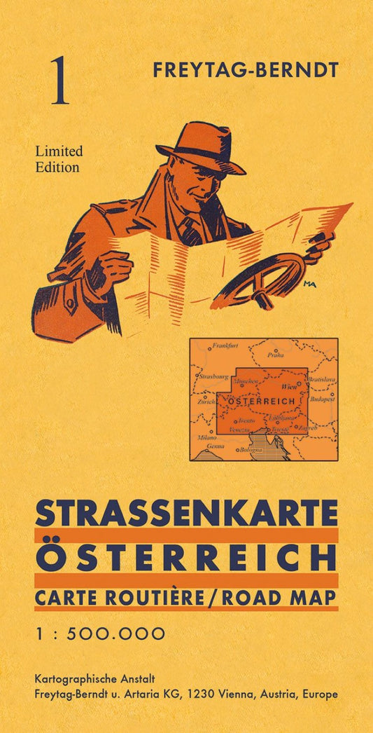 Austria, road map with retro cover 1:500,000