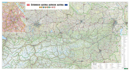 Österreich, Straßenkarte 1:300.000, Großformat, Poster = Austria, street map 1:300,000, large scale, wall map