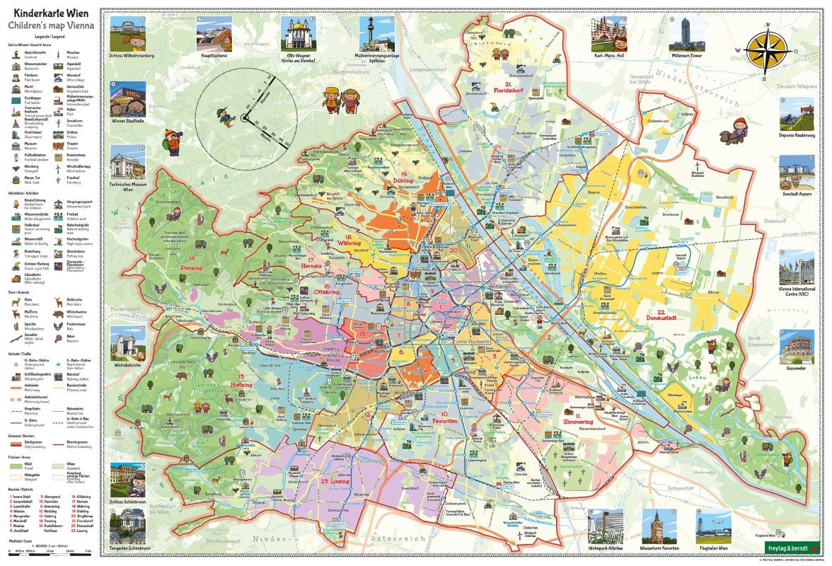 Kinderkarte Wien, Poster 1:40.000, freytag & berndt = Children's map Vienna, wall map 1:40,000