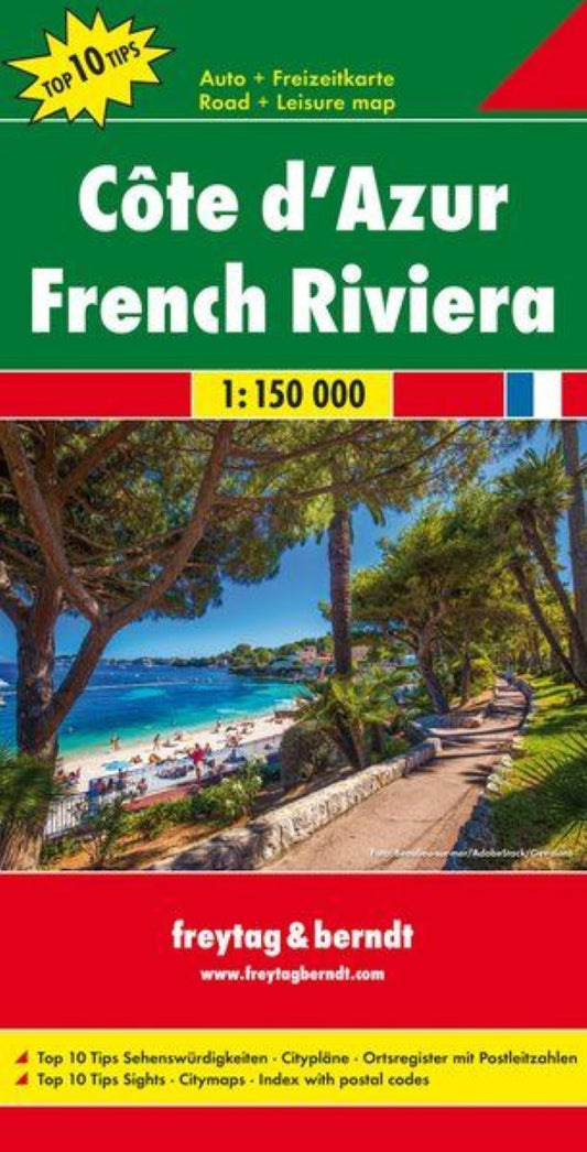 Côte d'Azur, road map 1:150,000