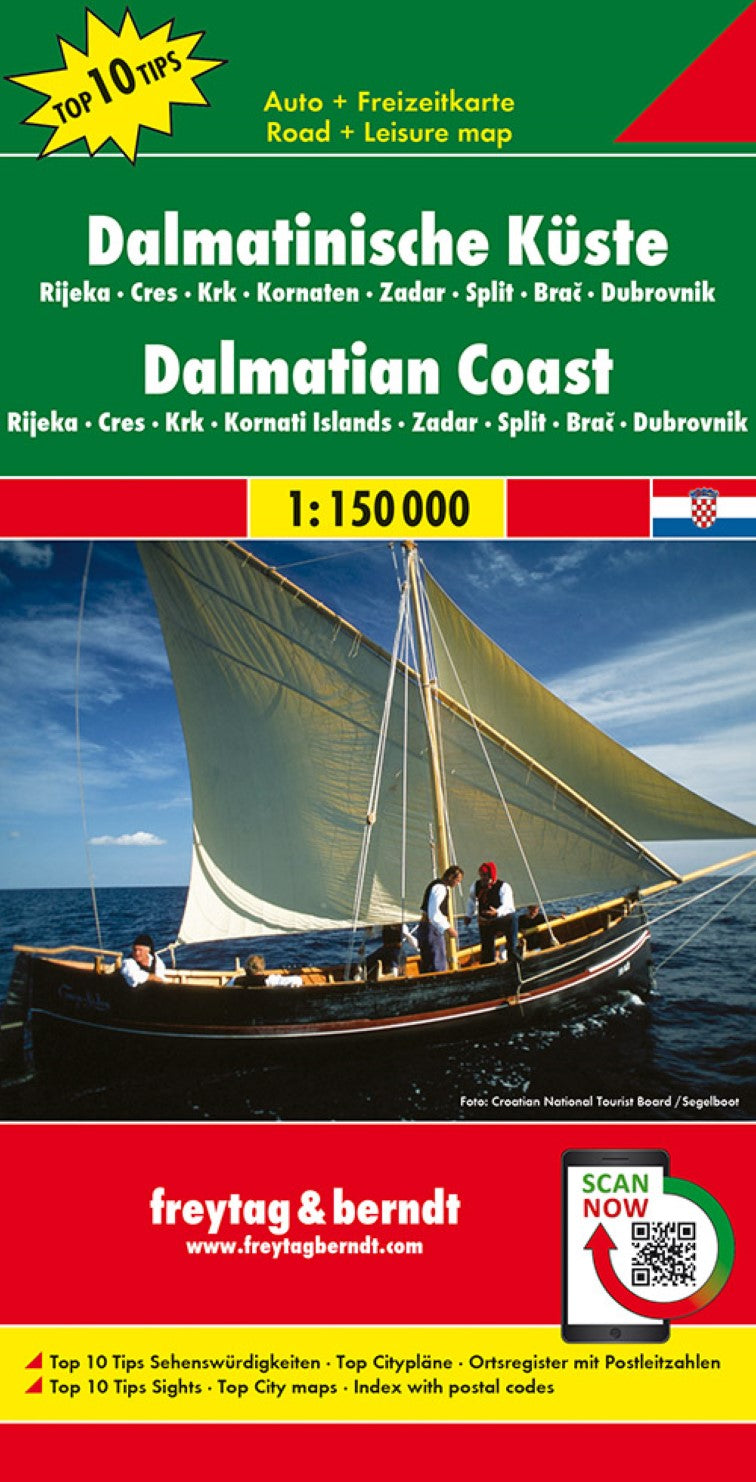Dalmatinische Küste, Rijeka - Cres - Krk - Kornaten - Zadar - Split - Brac - Dubrovnik, road mapial 1:150.000, Top 10 Tips