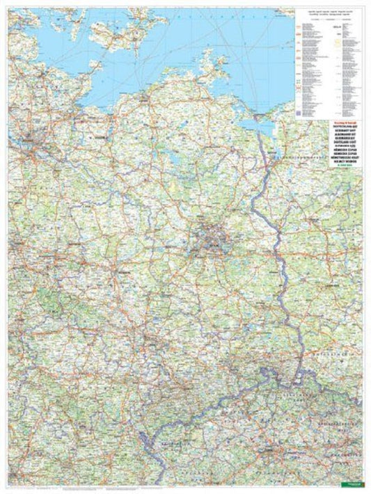 Wandkarte: Deutschland Ost, Poster, 1:500.000, Metallbestäbt in Rolle = Germany East, wall map, 1:500,000, metal bars