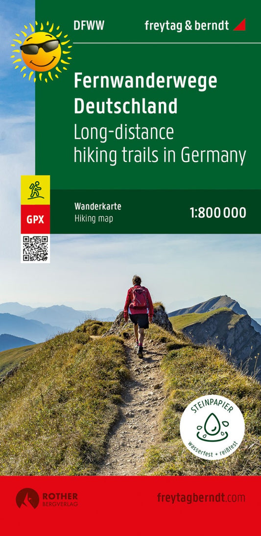 Long-distance hiking trails in Germany, wide hiking map 1:800,000