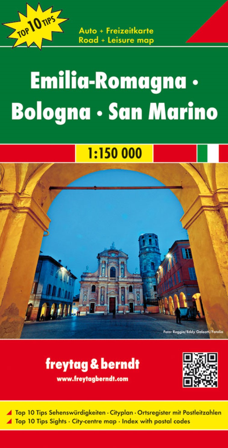 Emilia -Romagna - Bologna - San Marino, road map 1:150,000, Top 10 Tips