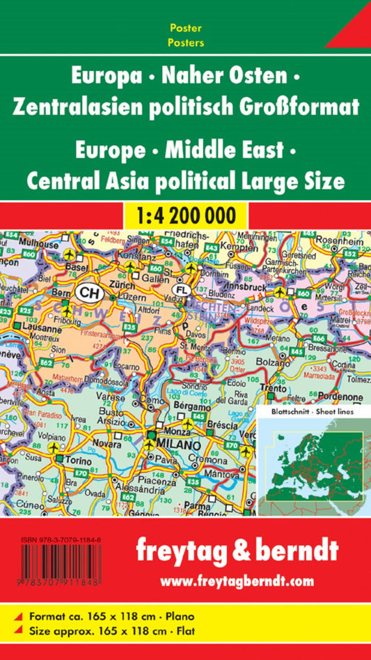 Europa - Naher Osten - Zentralasien, politisch, Großformat, 1:4,200,000., Poster = Europe - Middle East - Central Asia, political, large scale, 1:4.200,000
