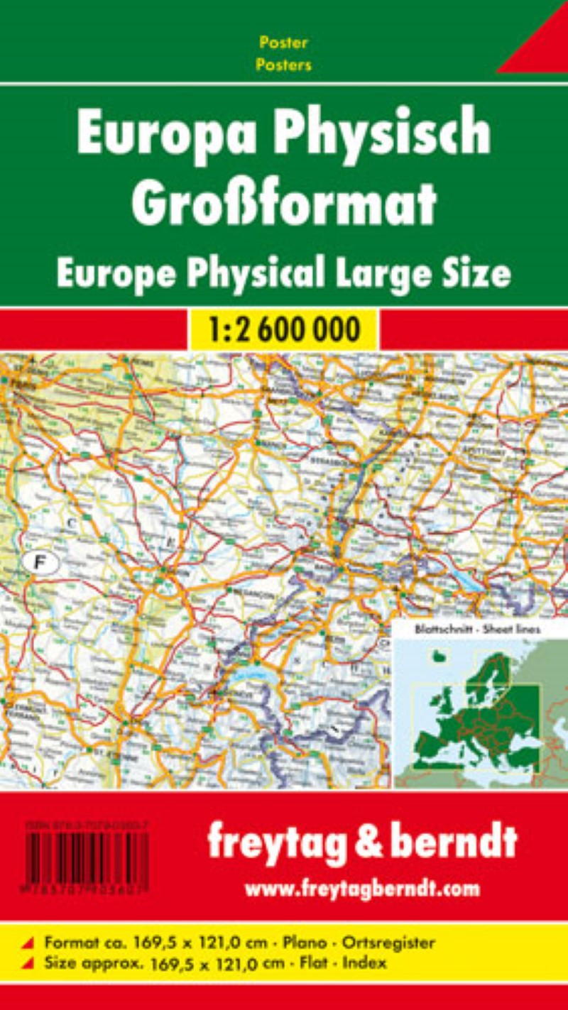 Europa physisch, Poster, 1:2,600,000, Großformat = Europe physical, wall map, 1:2.600,000, large scale