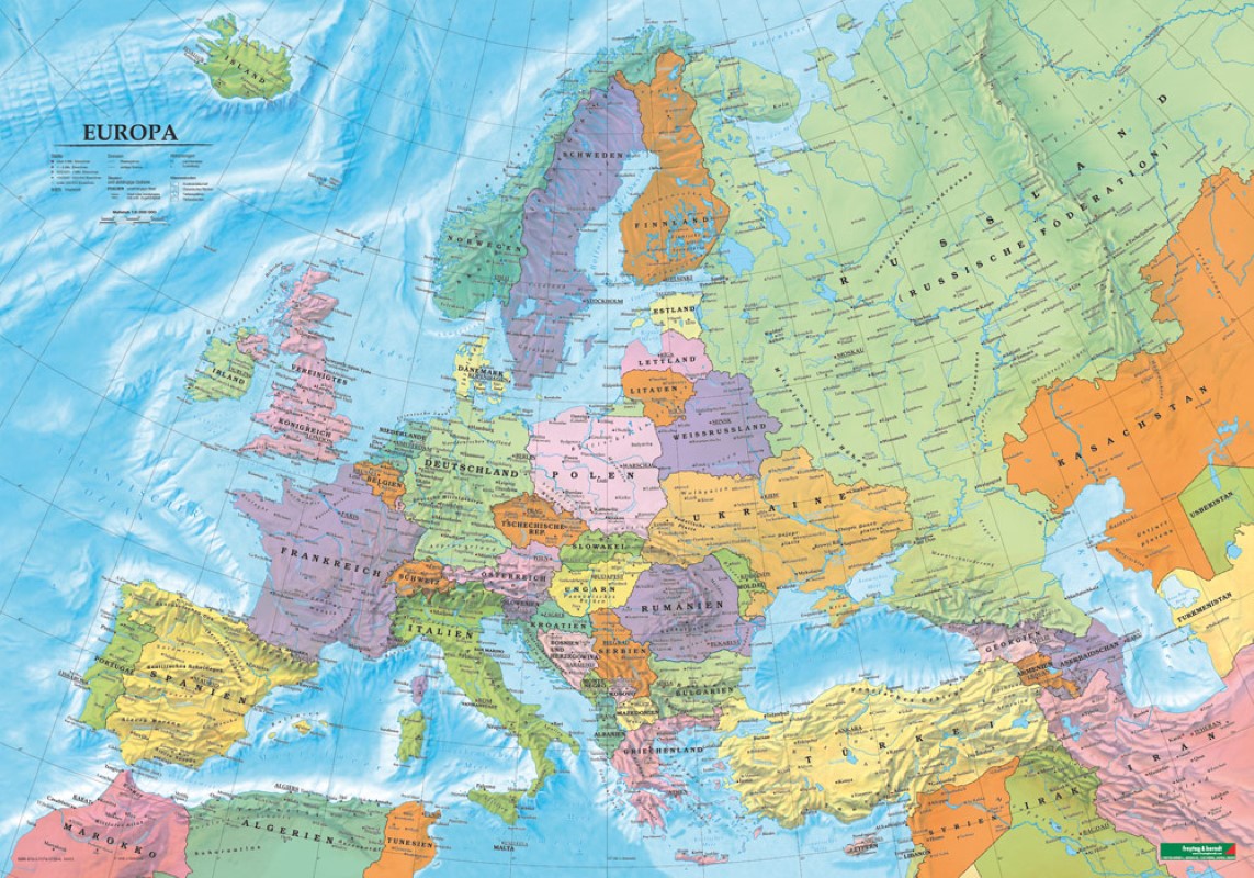 Europa politisch, Poster 1:600,000., Metallbestäbt in Rolle = Europe political, wall map 1:600,000, metal bars