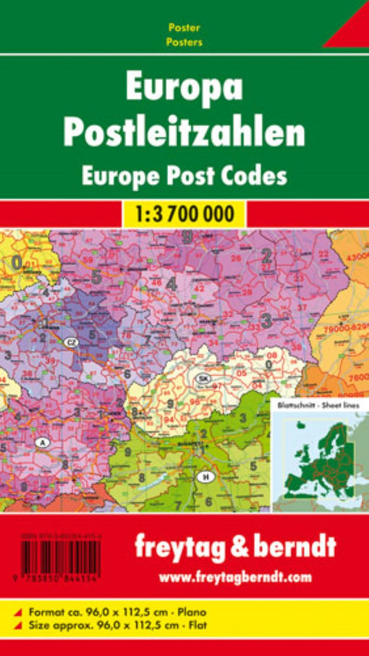 Europa Postleitzahlen, Postleitzahlenkarte 1:3,700,000., Poster = Europe postcodes, map 1:3.700,000, wall map