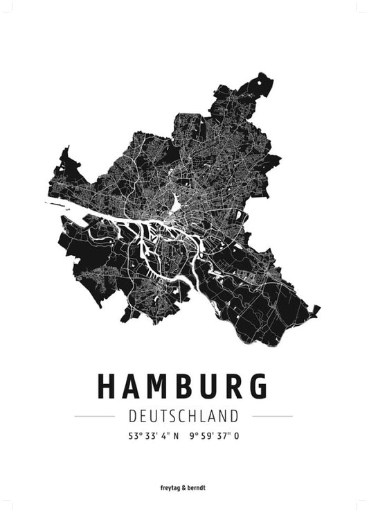 Hamburg, Designposter, Hochglanz-Fotopapier = Hamburg, wall map, high-gloss photo paper