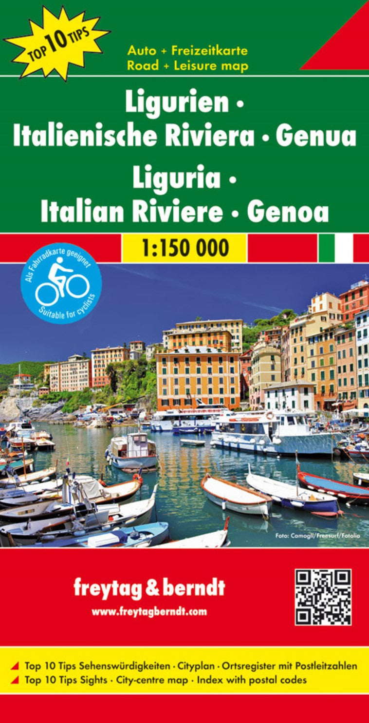 Liguria - Italian Riviera - Genoa, road map 1:150,000, top 10 tips