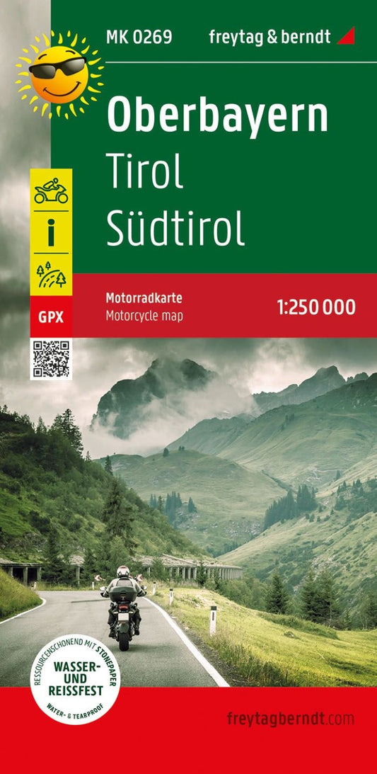 Oberbayern, Motorradkarte 1:250.000, freytag & berndt = Upper Bavaria, motorcycle map 1:250,000