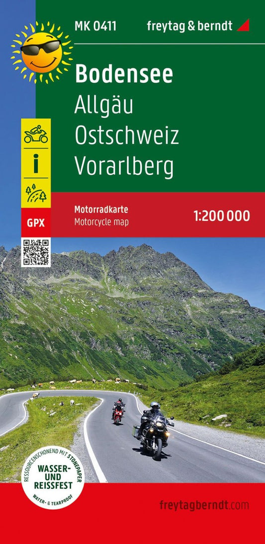 Bodensee, Motorradkarte 1:200.000, freytag & berndt = Lake Constance, motorcycle map 1:200,000
