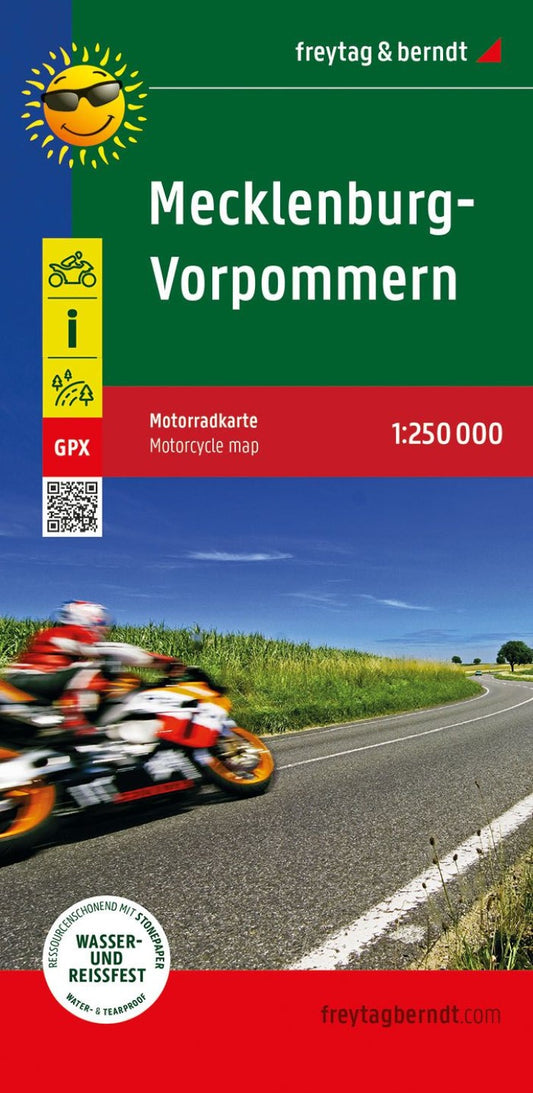 Mecklenburg-Vorpommern, Motorradkarte 1:250.000, freytag & berndt = Mecklenburg-Western Pomerania, motorcycle map 1:250,000
