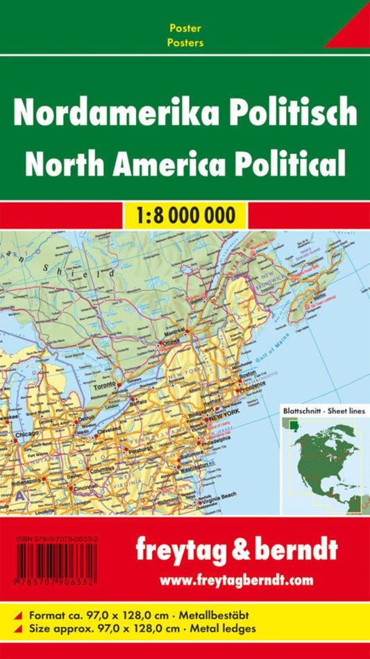 Nordamerika politisch, 1:8 000,000., Poster, metallbestäbt = North America political, 1:8 000,000, wall map, metal bars