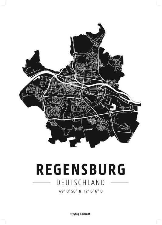 Regensburg, Designposter, Hochglanz-Fotopapier = Regensburg, wall map, high-gloss photo paper