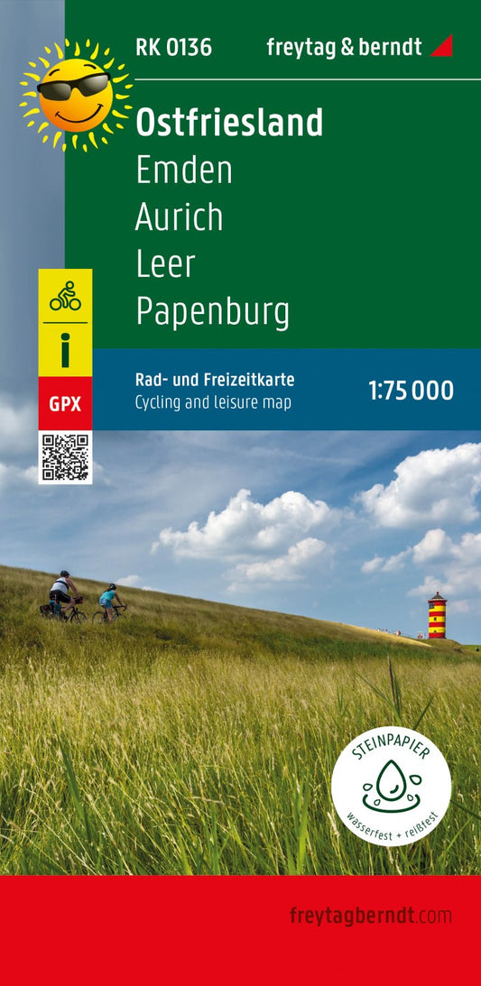 Ostfriesland, Rad- und Freizeitkarte 1:75.000, freytag & berndt, RK 0136 = East Frisia, bike and leisure map 1:75,000 RK 0136