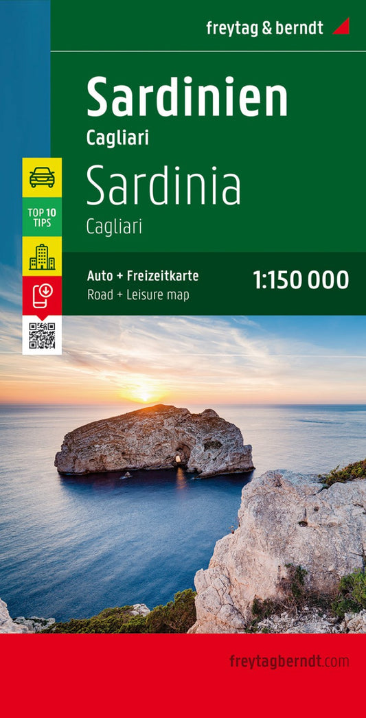 Sardinia - Cagliari, road map 1:150,000, top 10 tips