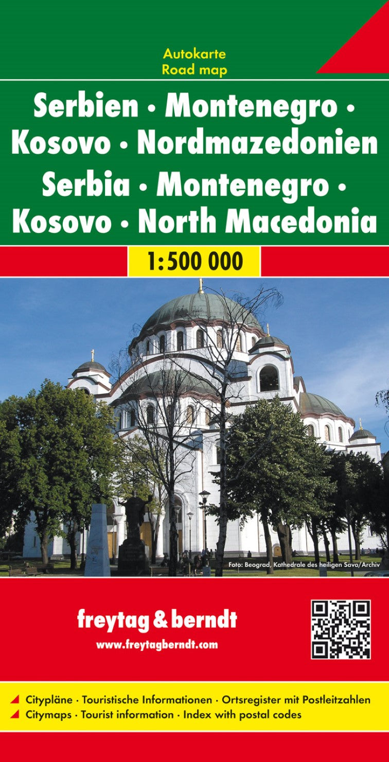 Serbia - Montenegro - Kosovo - North Macedonia, road map 1:500,000