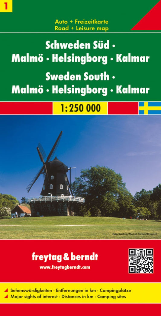 Sweden South - Malmö - Helsingborg - Kalmar, road map 1:250,000