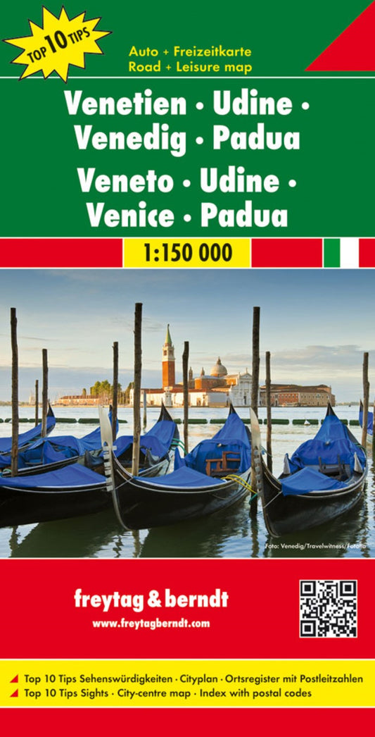 Veneto - Udine - Venice - Padua, road map 1:150,000, top 10 tips