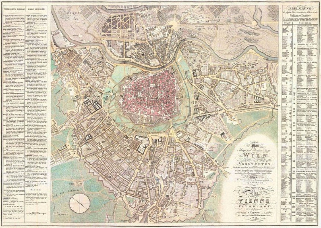 Wien und dessen Vorstädten 1824, Historische Karte 1:6.000, plano in Rolle = Vienna and its suburbs in 1824, historical map 1:6,000, flat