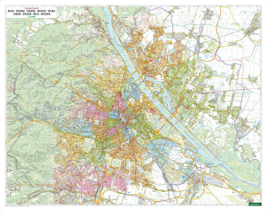 Wien, Stadtplan 1:20.000, Poster, Plano in Rolle, freytag & berndt = Vienna, city map 1:20,000, wall map, flat, neighborhoods colored